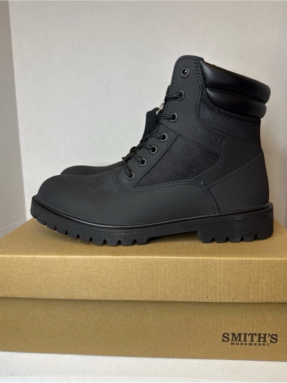 SMITH Black Men's Work Boots - Rugged Lace-Up Ankle Boots Mens 9